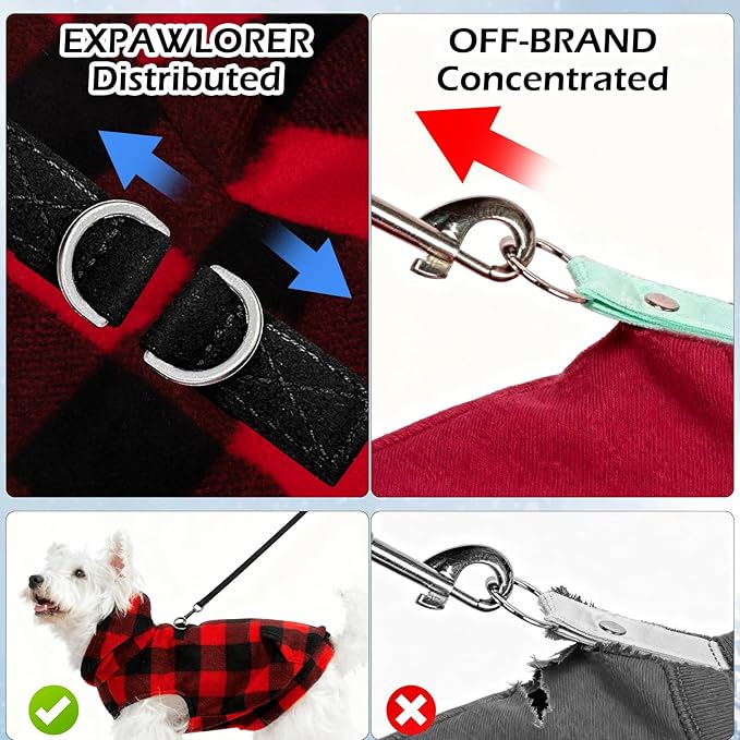 EXPAWLORER Dog Hoodie Fleece Sweater Vest, Plaid Dog Sweatshirt Fall Winter Pet Clothes with Leash Ring, Sleeveless Warm Cozy Puppy Clothing for Cat Small Medium Large Dogs Girl Boy, Checkered S