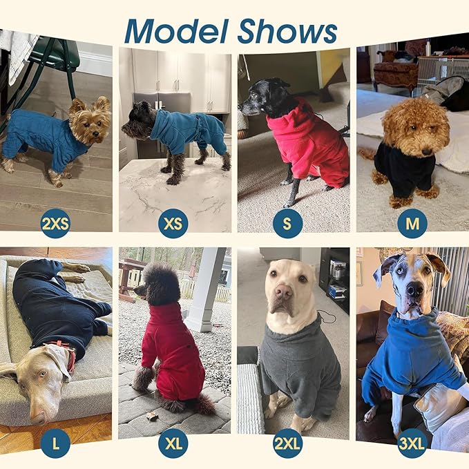 ROZKITCH Dog Pajama with Leg Warmers, Pet Windproof Warm Cold Weather Jacket Vest Cozy Jumpsuit Apparel Outfit Clothes for Large Giant Dog Walking Hiking Sleep Blue 4XL