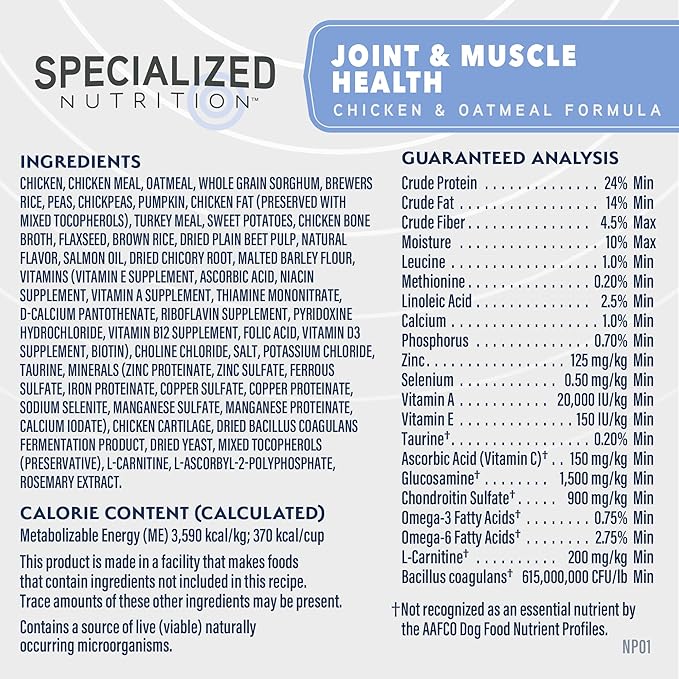 Natural Balance Specialized Nutrition Dry Dog Food Formula with Chicken and Oatmeal for Dogs, Joint Health & Muscle Health Dog, Natural Ingredients with Added Vitamins & Minerals - 22 lbs