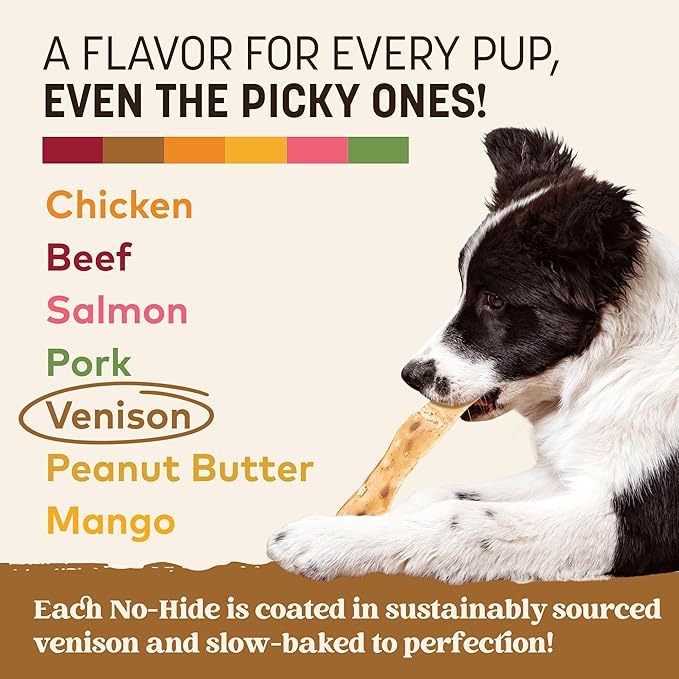 Earth Animal No Hide Strips - Natural Rawhide Free Dog Chew Strips, Venison - 16 Count