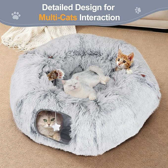 Cat Tunnel Bed for Indoor Cats - Christmas Tree Skirts Washable Warm Soft Indoor Cat Donut Tunnel, Multifunctional Cat Interactive Playground Toys for Felines Pet Christmas Tree Decoration