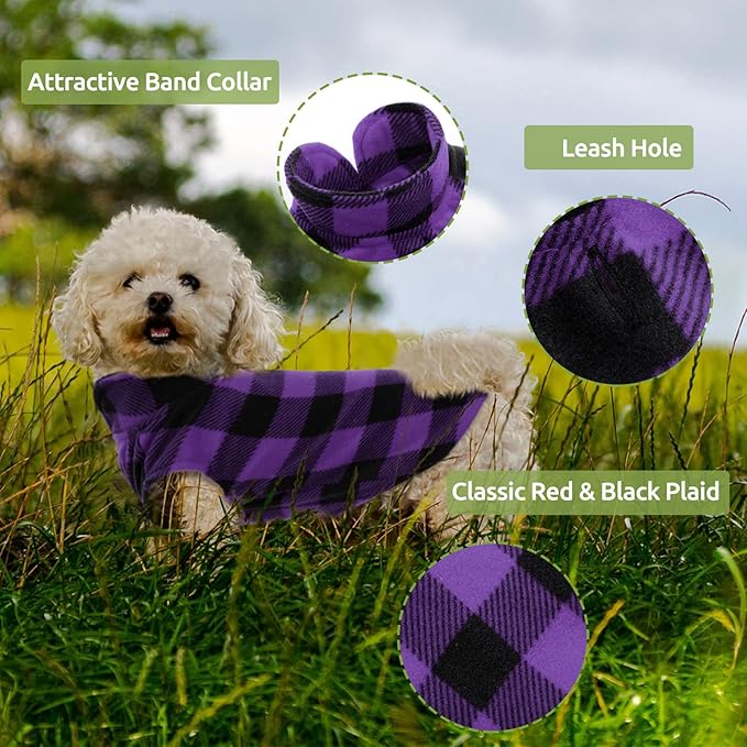 KAMA BRIDAL Spring Autumn Winter Coat Pullover Fleece Vest for Cats Small and Medium Dogs Thin Sweater Purple & Black Plaid (Purple, XXXS)