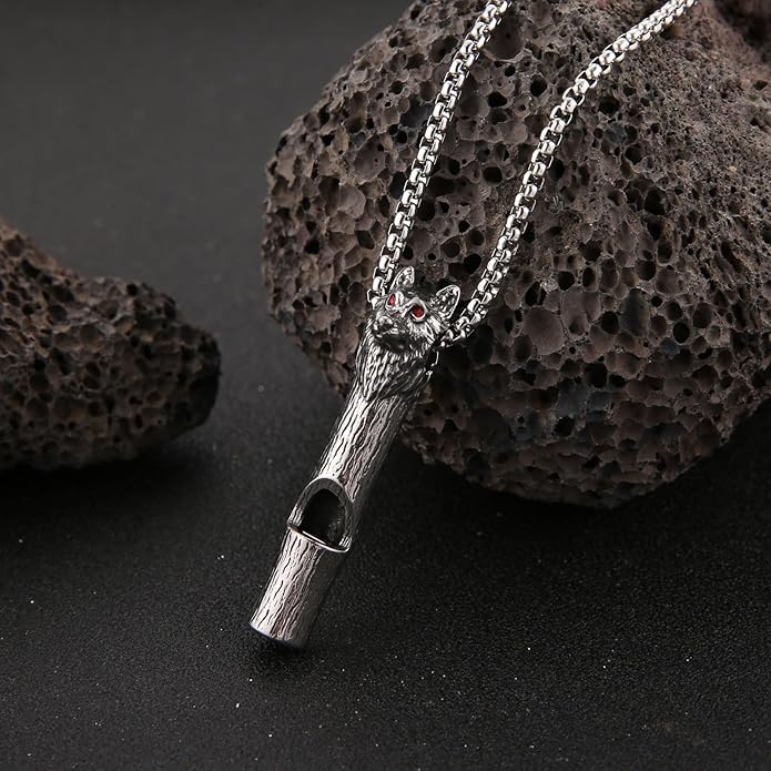 HZMAN Whistle Emergency Necklace for Adults Retro Gothic Wolf Whistle Necklaces Outdoor Survival for Dog Training Camping Hiking Boating Hunting Pendant