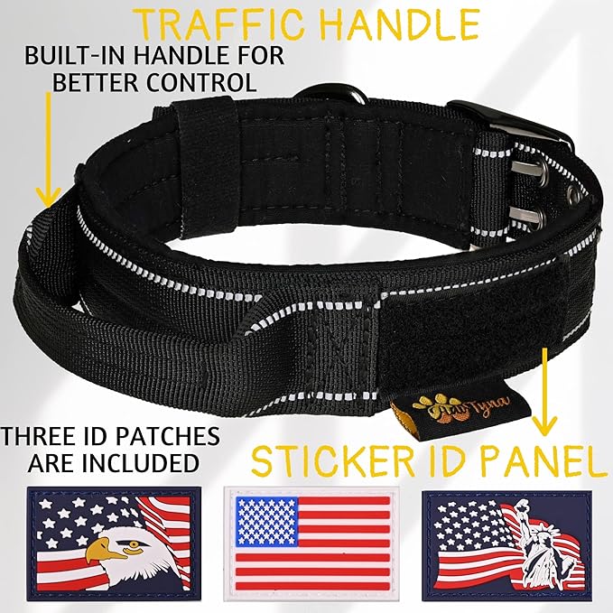 ADITYNA Heavy Duty Dog Collar for Medium Dogs - Reflective Black Collar with Handle for Training, and Walking - Wide, Thick, Tactical, Soft Neoprene Padded