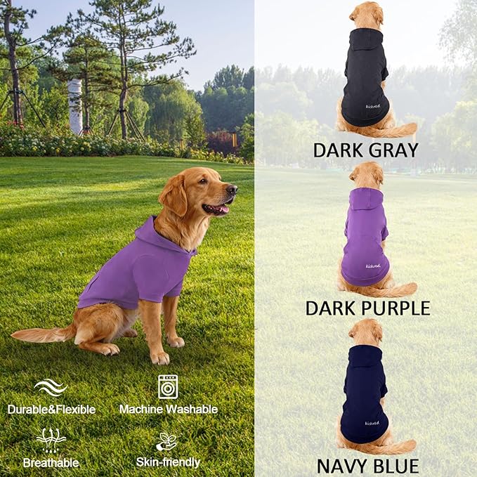 Basic Dog Hoodie Sweatshirts, Pet Clothes Hoodies Sweater with Hat and Leash Hole, Soft Cotton Outfit Coat for Large Medium Small Dogs, Purple (X-Large)