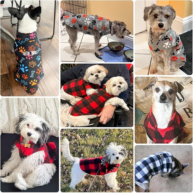 BEAUTYZOO Small Dog Sweater Fleece Vest Winter Jacket, D-Ring Leash Attachment for XS S Puppy Medium Sized Breeds Dogs, Cold Weather Dog Clothes Windproof Keep Warm, Christmas Red Plaid S