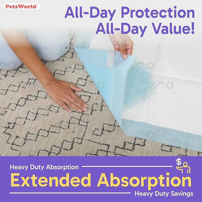 PETSWORLD Enormous Dog Training & Potty Pads, 37x54 inch - Tear Resistant with Strong Leak-Proof Backing, Optional Adhesive Tape, 25 Count