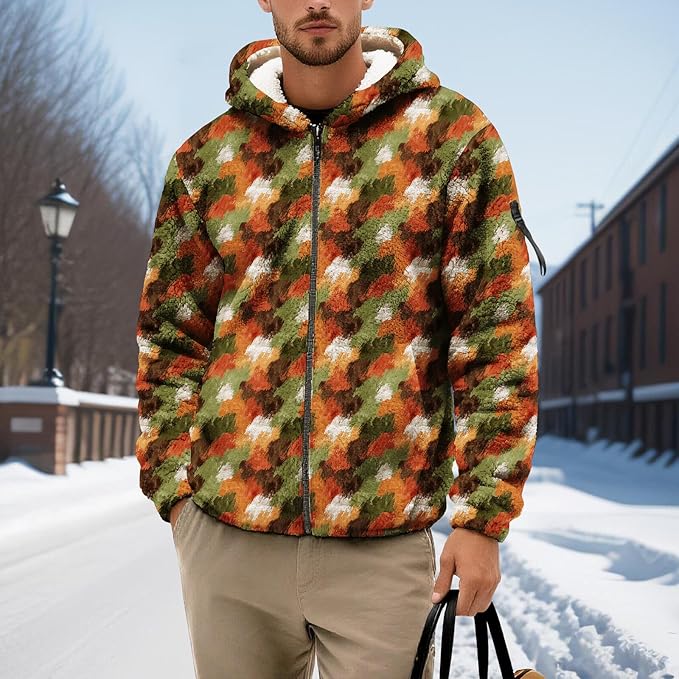 Men's Camouflage Hunting Fleece Lined Hoodie Camo Jackets Zip Up Long Sleeve Casual Winter Coats Hood Outerwear