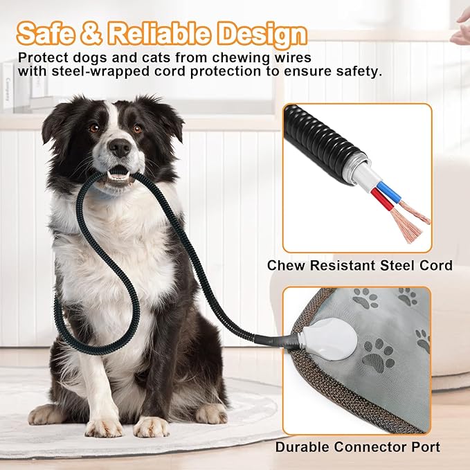 Bestio 34 × 21 in Large Dog Heating pad,Upgraded Smart Thermostat Switch Heated Dog Bed with Normally ON Function (1-24 Hours) - Paw