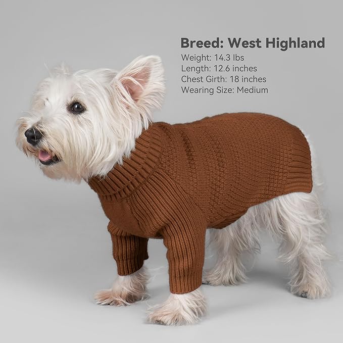 cyeollo Small Dog Sweater, Warm Turtleneck Sweaters for Small Dogs Boy, Knit Doggy Sweatshirt with Sleeves Fall Winter Pullover Cold Weather Dog Clothes for Indoor & Outdoor Wear, Brown S