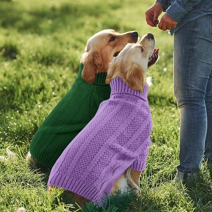 Queenmore Dog Sweater Large Size Dog, Large Pet Sweater Xmas,Turtleneck Pullover Dogs Sweaters for Dogs Girls Boys,Sweater Pet L,Thanksgiving Knitted Pet Sweater for French Bulldog(Purple,L)