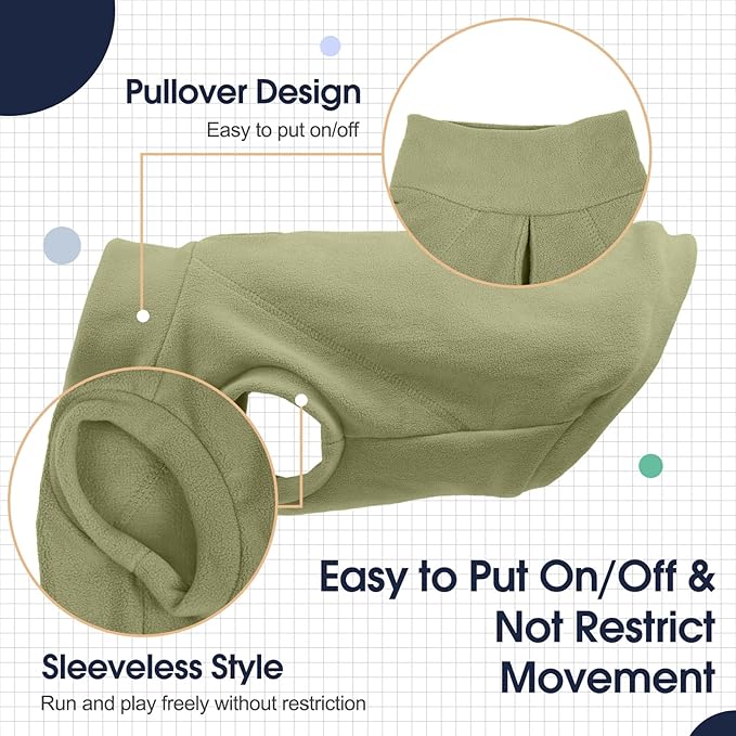 IECOii 2 Pack Dog Fleece Sweater - Warm, Soft & Stretchy Sweaters Boy Girl, Fall/Winter Dogs Coats for Indoor Outdoor(Size XL, Light Green & Army Green)