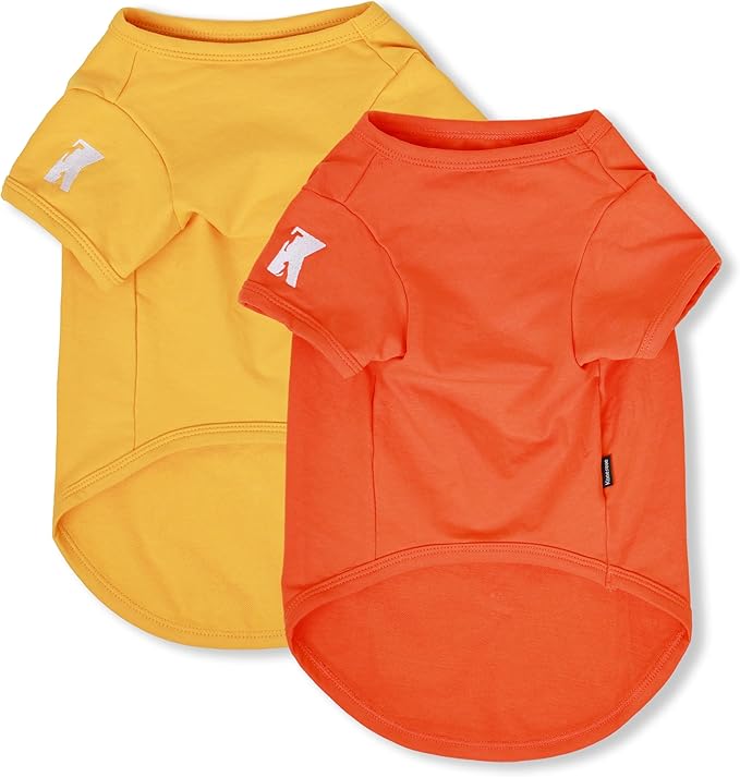 Koneseve Dog Shirts Breathable Cotton Dog Clothes Stretchy T-Shirt for Small Medium Large Dogs Cat Shirt Soft Puppy Outfit Kitten Apparel Pet Pullover Tee Blank Sweatshirt 2-Pack Yellow & Orange XL