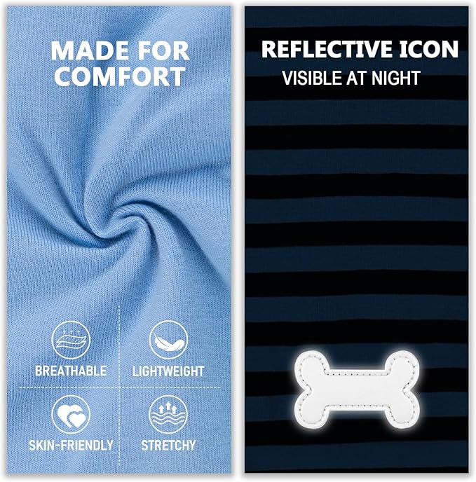 KYEESE 2Pack Dog Shirts Striped T Shirt Cotton Tank Top Soft Tee for Small Dogs Lightweight Clothes Sleeveless Dog Vest, Medium,Dark Blue+Striped