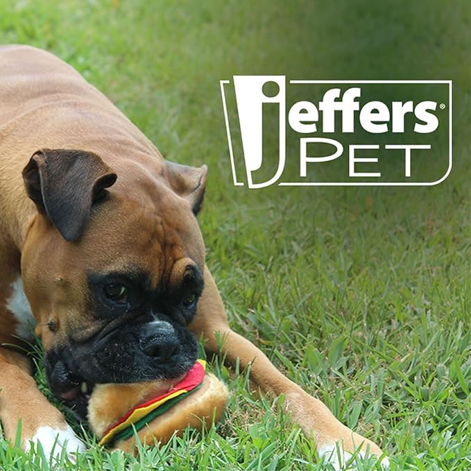 Jeffers Pet Plush Dog Toy with Squeaker, Hamburger 4.5" - Soft Crinkle Fabric, Safe & Durable, Healthy Fun for Small & Medium Dogs, Interactive Play, Fetch, Tug - Best Gift for Active Games