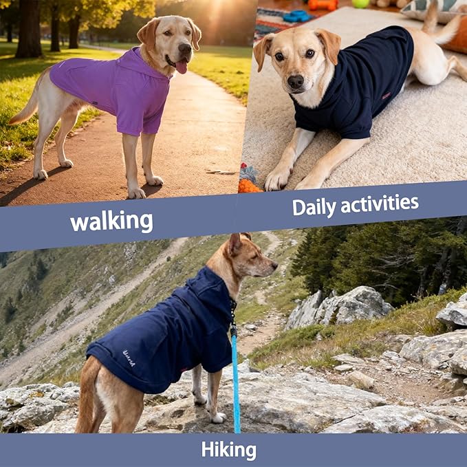 Basic Dog Hoodie, Soft Premium Quality Dog Hoodie Sweater with Leash Hole and Pocket, Cotton Doggy Puppy Sweatshirt Fashion Outfit for Dogs Puppy Small Medium Large - Navy Blue (Large)