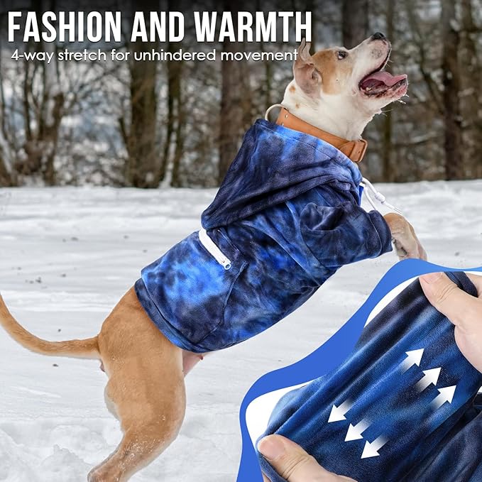 SlowTon Dog Hoodie Tie Dye - Warm Dog Sweater Hoodies with Pocket, Fall Winter Dogs Coat Jacket Pet Outfit Puppy Hooded Sweatshirt Clothes for Small Medium Large Dogs Boy Girl (Blue, S)