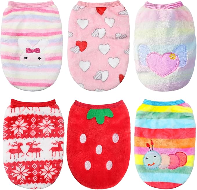6 Pcs Puppy Clothes for Christmas Winter Warm Cute Pet Sweaters Flannel Dog Vest Paw Print Cat Clothes for Chihuahua Dachshunds Male Female Puppy(Animal Pattern,S(Body Length:9.8” Chest:13.8”))