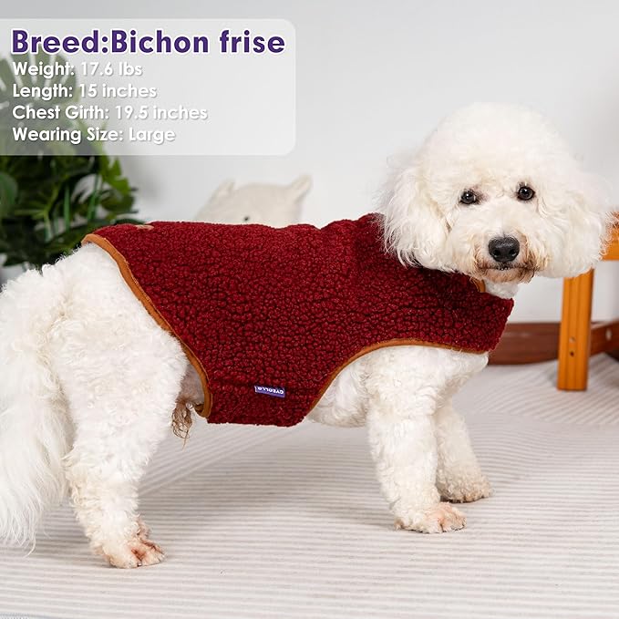 cyeollo Warm Dog Coat Fleece Sherpa Winter Sweater Coats, Turtleneck Dog Jacket Vest for Small Medium Large Dogs, Reversible Cold Weather Pet Coats, Burgundy, M