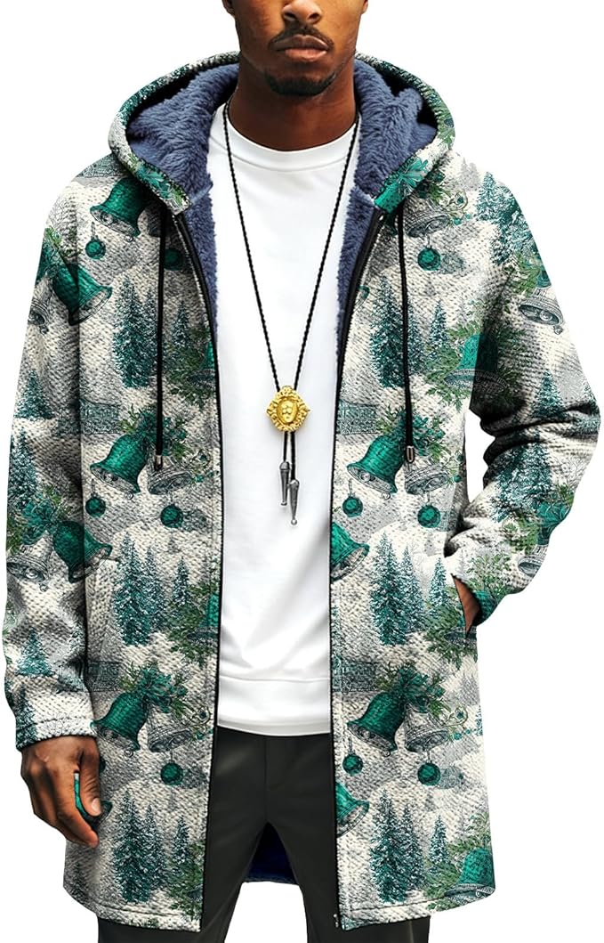 Mens Long Cardigan Hoodies Full Zip Fleece Lined Jackets Fashion Knitted Color Block Hooded Coat with Pockets