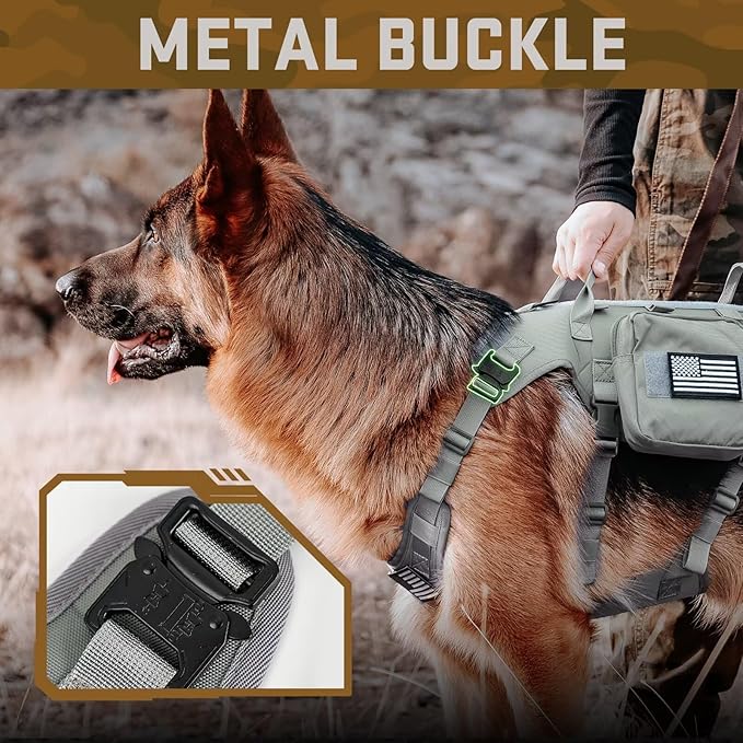 Forestpaw Dog Harness Medium Sized,Tactical Dog Harness with Handle,No Pull Military Style Service Dog Vest with Pockets Adjustable for Medium Dogs,Gray,Chest 21.5-45"