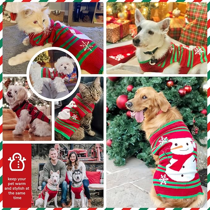 PETCARE Red Snowman Dog Sweater Christmas Dog Sweaters Vest Ugly Snow Xmas Puppy Costume Pet Holiday New Year Fall Winter Clothes for Small Medium Large Dogs Cats Pullover Sweaters Outfits,Small