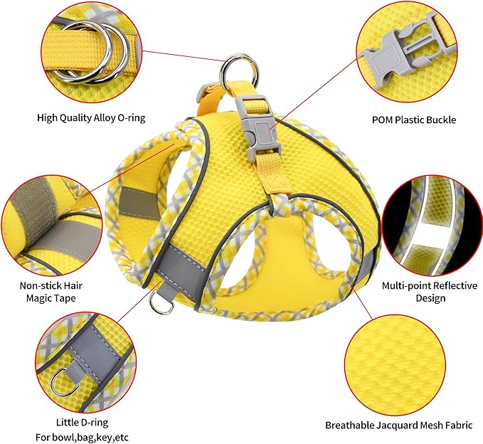 AIITLE Dog Harness and Leash Set - Ultra-Comfortable XXS-XL Vest with Strong Magic Tape & Glow-in-Dark Reflective Strips, Chafe-Free for Teddy, Schnauzer (Yellow, M)