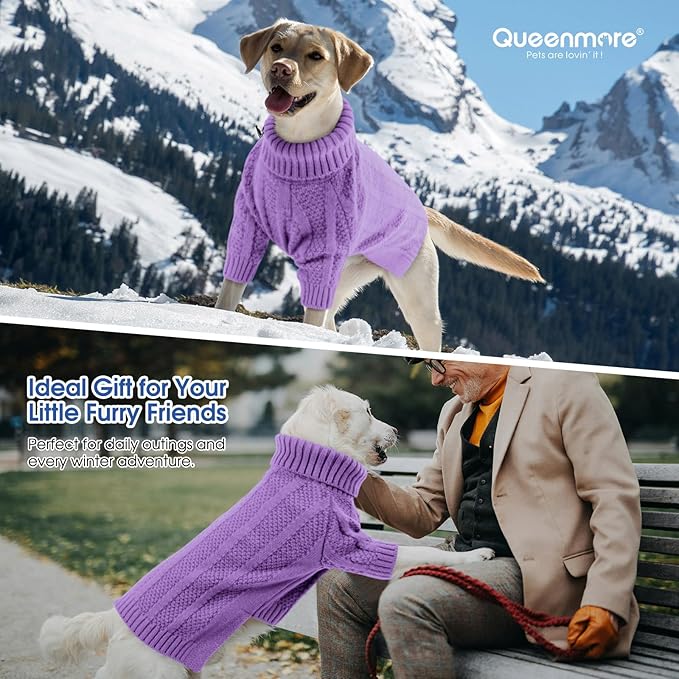 Queenmore Dog Sweater Large Size Dog, Large Pet Sweater Xmas,Turtleneck Pullover Dogs Sweaters for Dogs Girls Boys,Sweater Pet L,Thanksgiving Knitted Pet Sweater for French Bulldog(Purple,L)