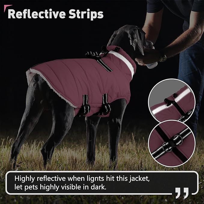 Dogcheer Dog Coat with Harness, Waterproof Dog Jacket Adjustable Winter Coat with Zipper, Christmas Puppy Snow Jacket Fleece Sweater for Small Medium Large Dogs - Light Pink L