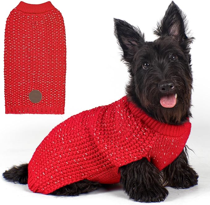 KYEESE Dog Christmas Sweater with Leash Hole for Small Dogs Male Warm Pullover with Reflective Yarn Soft Knit Pullover Boy Dog Coats Cozy Lightweight Thick Sweater Pet Indoor Outdoor Wear,Red,Small