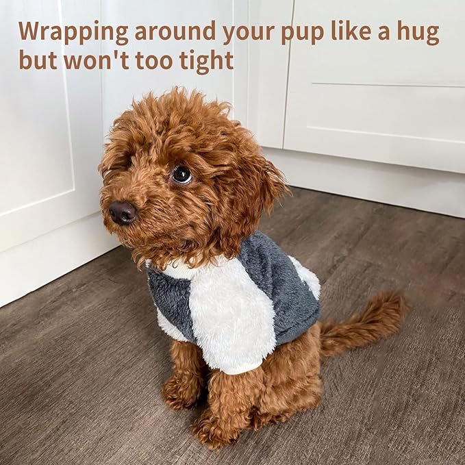 LESYPET Dog Sweater for Small to Medium Dogs, Fleece Lining Puppy Sweatshirt in Winter, Warm Puppy Clothes Pullover Jumper, Grey M