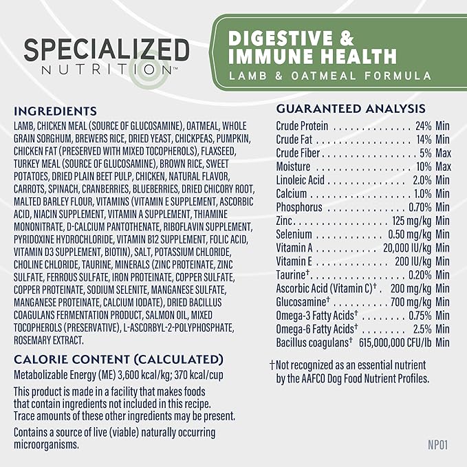 Natural Balance Specialized Nutrition Dry Dog Food with Lamb and Oatmeal for Dogs, Digestive & Immune Health Food, Natural Ingredients with Added Vitamins & Minerals - 22 lbs