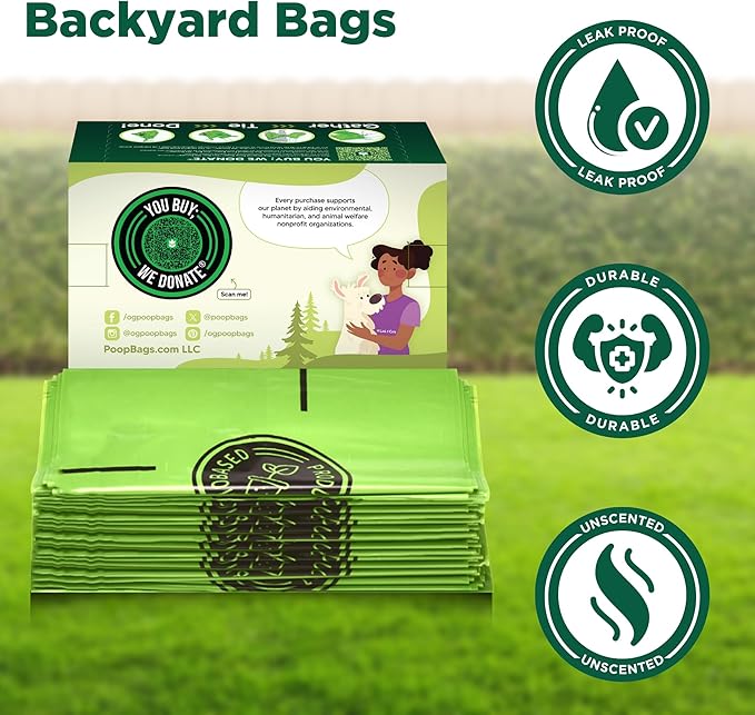 The Original Poop Bags® 38% USDA Certified Plant-Based Arm-Slot Poop Bags – Extra-Large 12x24" Bags with Built-In Arm Slot for Backyard Cleanups – Unscented (32 Count)