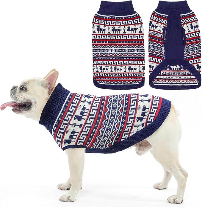 SCENEREAL Turtleneck Dog Sweater for Small Medium Large Dogs Girls Boys, Knit Pet Pullover Puppy Clothes Cold Weather Coats, Holiday Outfits Sweatshirt for Christmas, Navy M