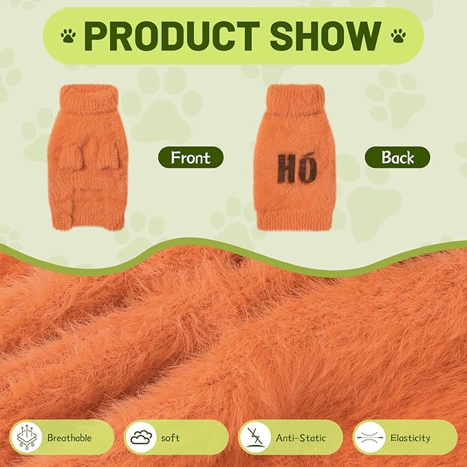 Small Dog Furry Pullover Sweater, Classic Turtleneck Dog Clothes for Cold Weather Cute Warm Pet Clothes for Chihuahua, Bulldog, Dachshund, Pug Orange Medium