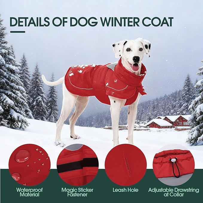 Kuoser Dog Jacket, Dog Coats for Large Dogs, Winter Waterproof Big Doggie Vest, Reflective Dogs Cold Weather Coat, Windproof Turtleneck Pet Puffer Jacket Snowsuit Clothes with Harness Hole