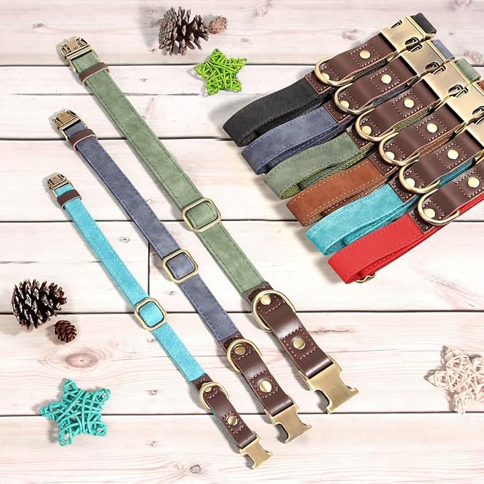 Didog Soft PU Leather Dog Collars for Medium Dogs,Classic Adjustable Dog Collars with Quick Release Metal Buckle,Easy Clean and Comfortable with Nylon Lining,Black,M Neck 13-19"