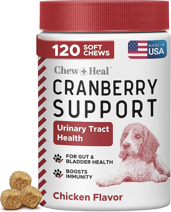 Dog UTI Treatment Cranberry Supplement for Dogs, 120 Soft Chews - Natural Urinary Tract Infection Support and Healthy Bladder Control – Made with Echinacea and Vitamin C