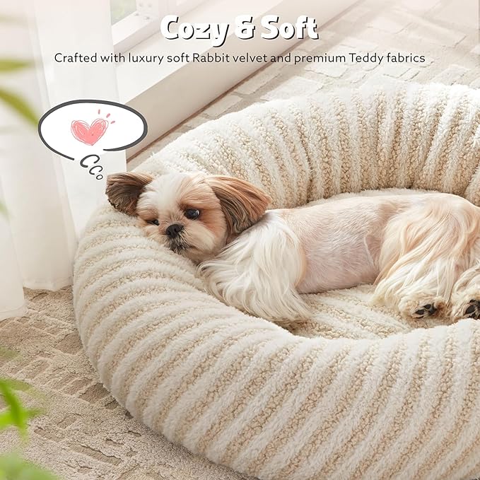 MIXJOY Dog Beds for Small Dogs, Washable Dog Bed with Removable Cover, Small Cat Bed for Indoor Cats, Calming Soft Dount Pet Beds with Anti Slip Bottom, Cute Puppy Beds, 23"x23"x8", White