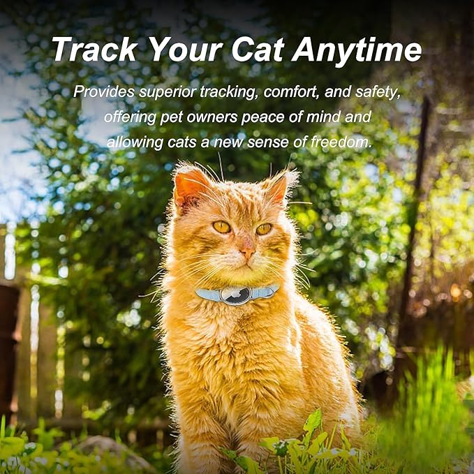 AirTag Cat Collar,Ultra Elastic Cat Tracker Collar with Apple Air Tag Holder, [Lightweight][Scratch Resistant] Stepless Adjustable GPS Pet Collar for Cats Kittens (Blue)