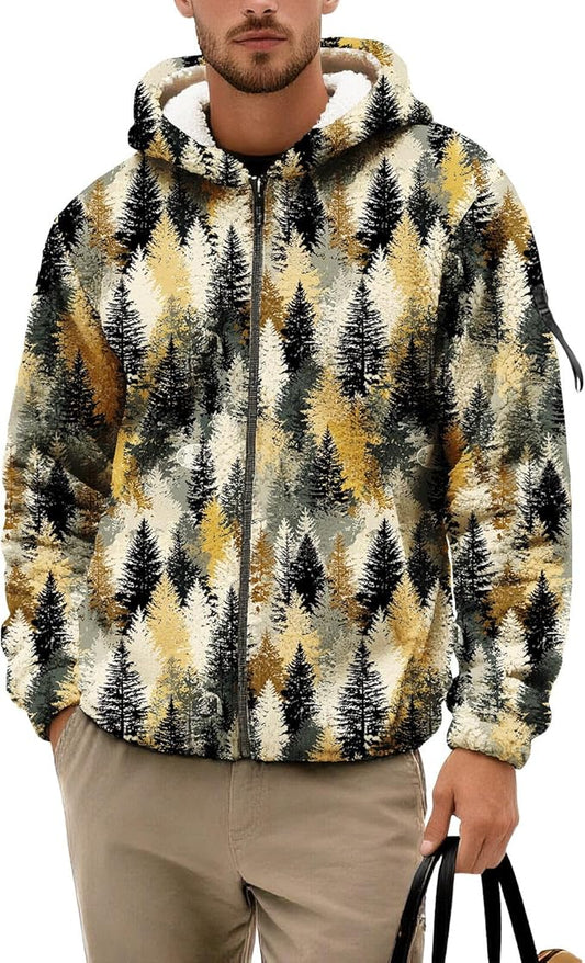 Men's Camouflage Hunting Fleece Lined Hoodie Camo Jackets Zip Up Long Sleeve Casual Winter Coats Hood Outerwear