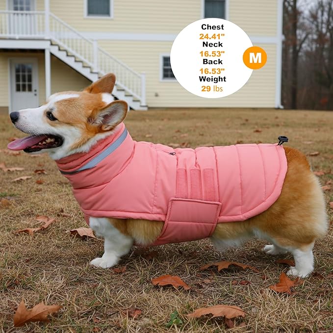 Dog Coat, Waterproof Winter Jacket, Warm Windproof Vest, Reflective Adjustable Turtleneck Coats for Medium and Large Dogs with Hook & Loop - Pink02 - L