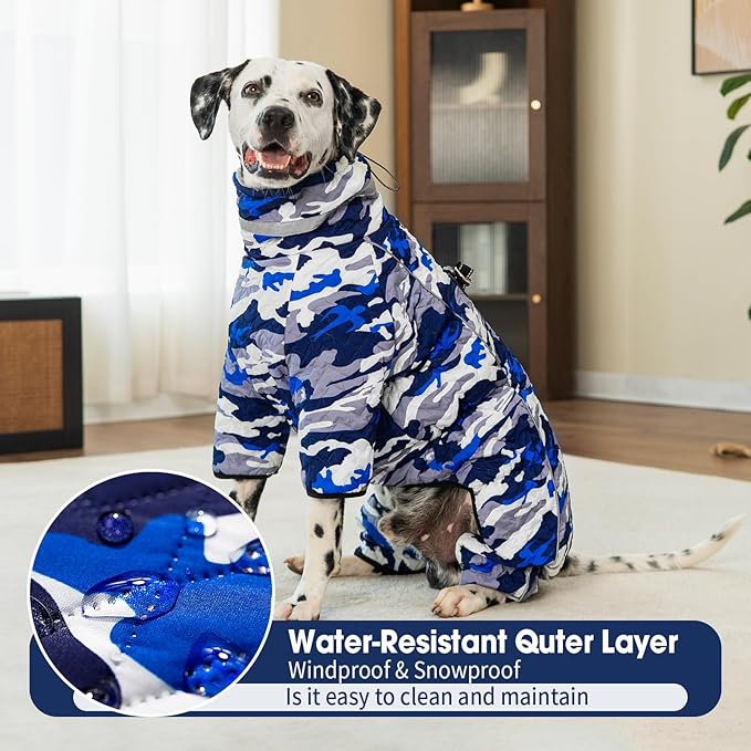 Four Legged Dog Winter Coat for Small Dogs, Warm Puppy Onesie Clothes Christmas, Reflective Turtleneck Dog Jacket with Buckles & D-Rings, Puffer Cold Weather Coat Zipper