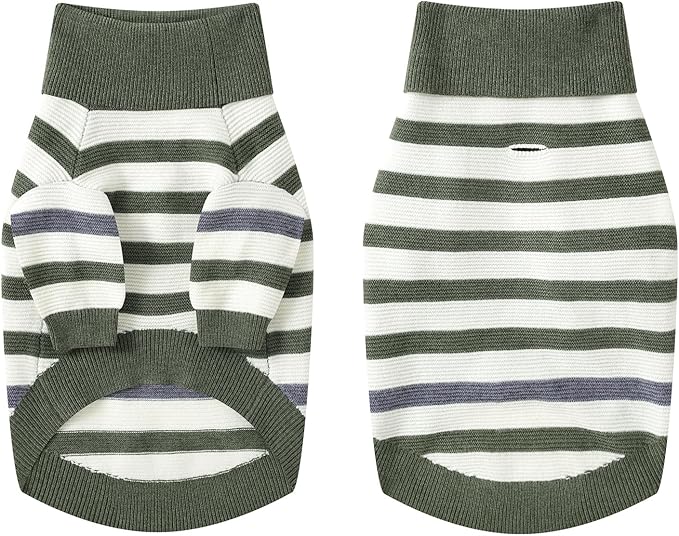 Small Dog Sweater, Knitted Striped Pullover Dog Clothes for Cold Weather, Thick Warm Cozy Stretchy Sweater for Chihuahua, Bulldog, Dachshund, Pug(Green & White Strip, S)