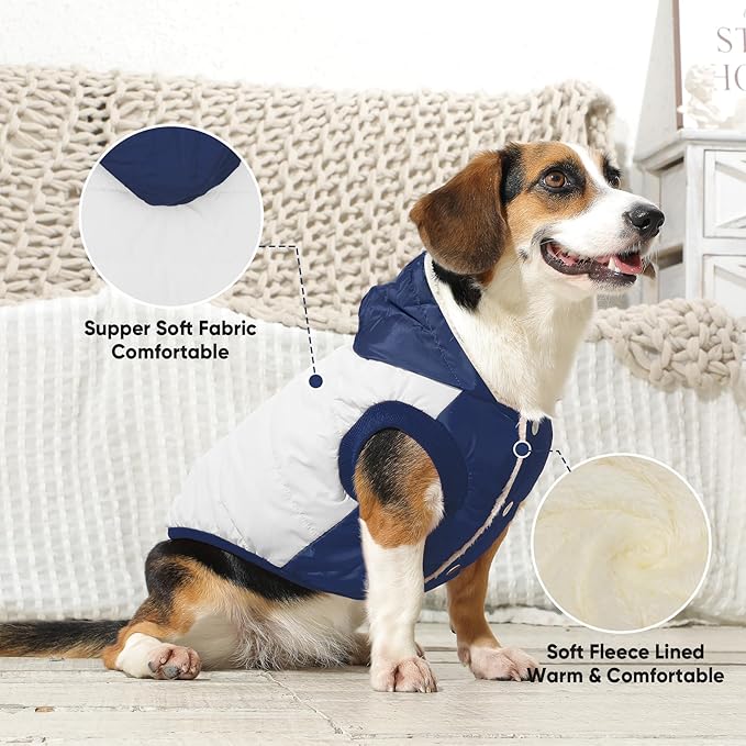 Fleece Lining Extra Warm Dog Hoodie in Winter for Large Dogs Jacket Pet Coats with Hooded,Beige and Blue XXL