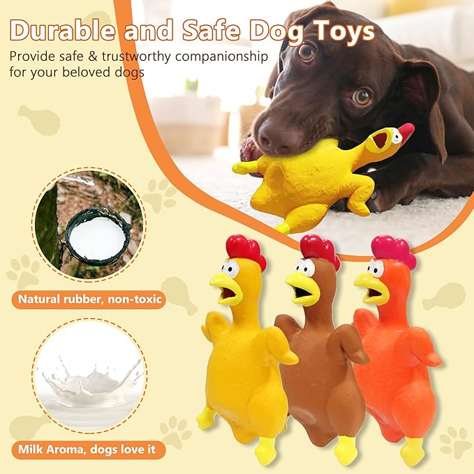 Rubber Chicken Dog Squeaky Toys, Durable Latex Chew Toys for Small Medium Large Size Dogs, Teething Puppy Dogs (3 Pack)