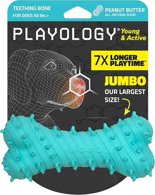 Playology Dog Toys | Puppy Toy Teething Bone Designed for Young & Active Dogs | Jumbo Peanut Butter Scented Toy Made from Non Toxic Materials