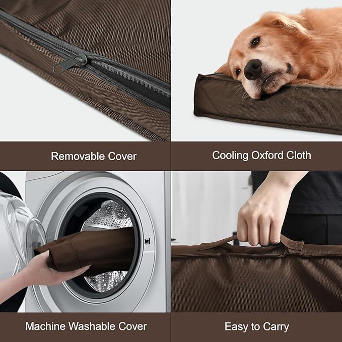 Outdoor Dog Bed Waterproof, Outside Orthopedic Dog Bed for Medium Dogs & Puppies, Egg Crate Foam Pet Mat with Removable Washable Oxford Cover, 30x20 Inch, Brown
