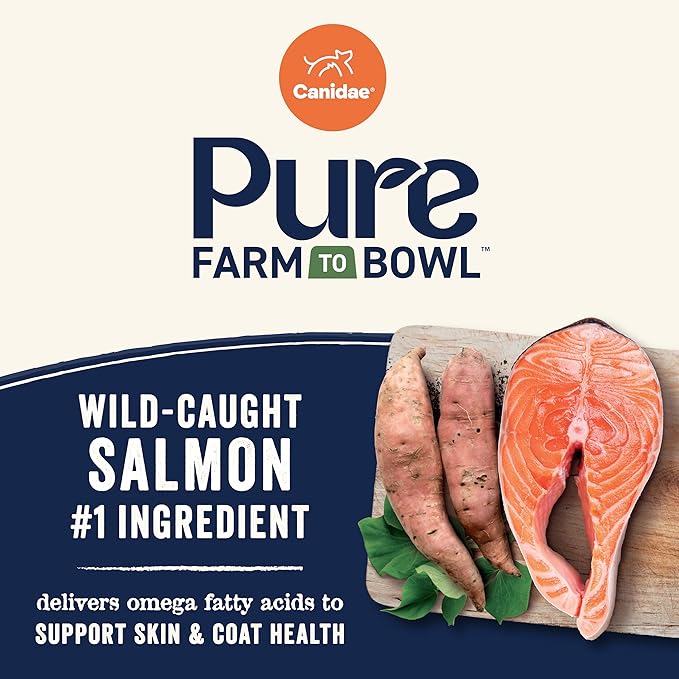 Canidae Pure Farm to Bowl, Grain-Free, Wild-Caught Salmon & Sweet Potato Dog Food, Adult 22lb