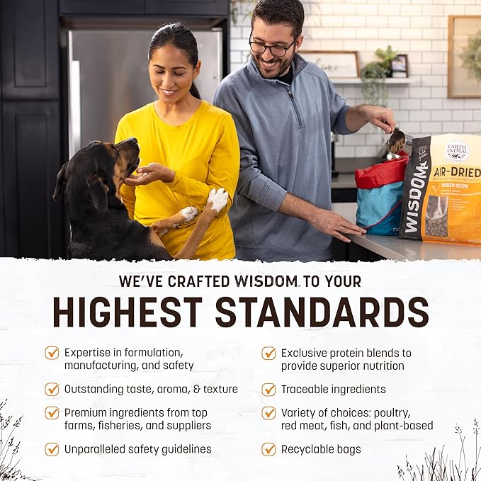 Earth Animal Wisdom Air Dried Dog Food - Chicken Recipe Premium Natural Dry Dog Food for All Breeds & Ages - 8 Lbs Bag